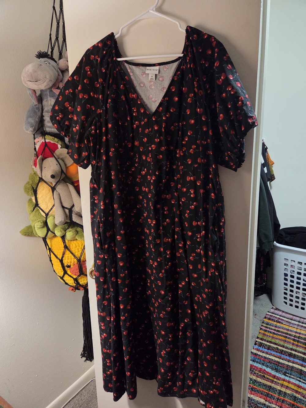 Ava & Viv Black Midi Dress with Red Cherry Print